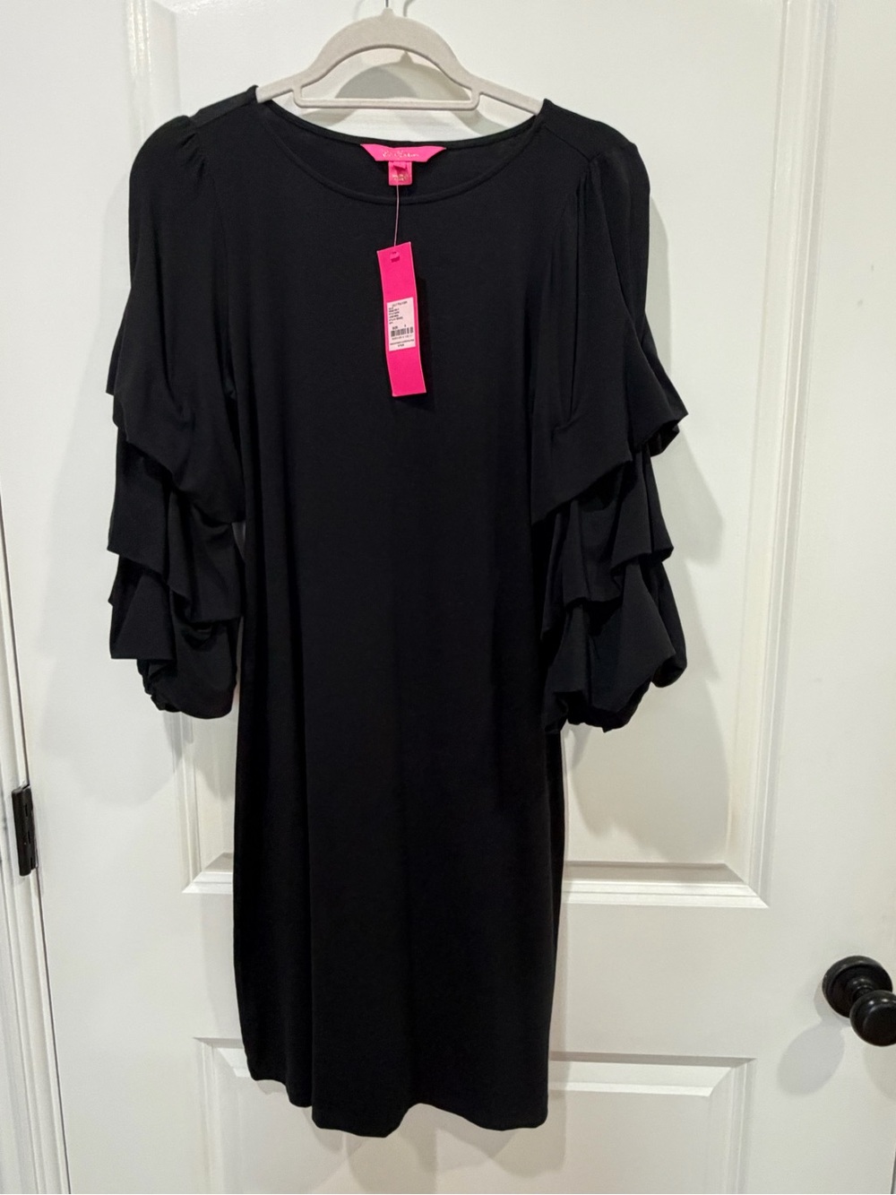 Lilly Pulitzer Black Layered-Ruffle Long Sleeve Shift Dress